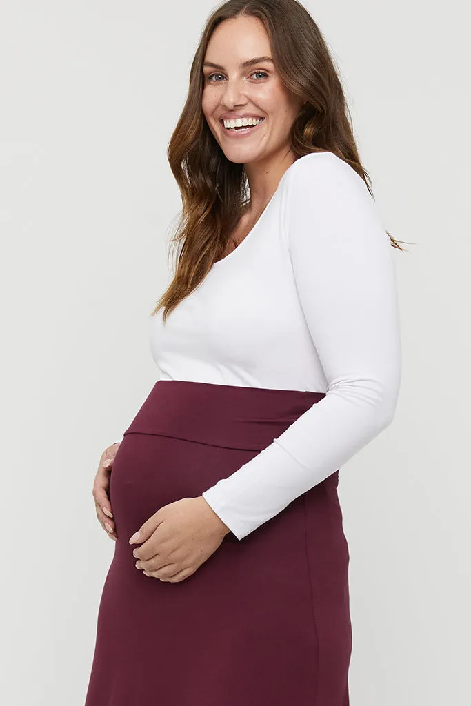 Lana Long Maternity Skirt - Burgundy