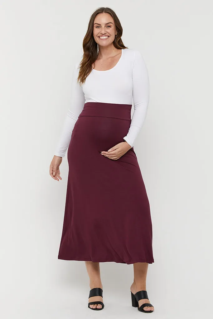 Lana Long Maternity Skirt - Burgundy