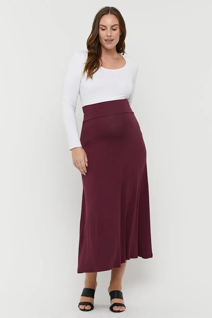 Lana Long Maternity Skirt - Burgundy