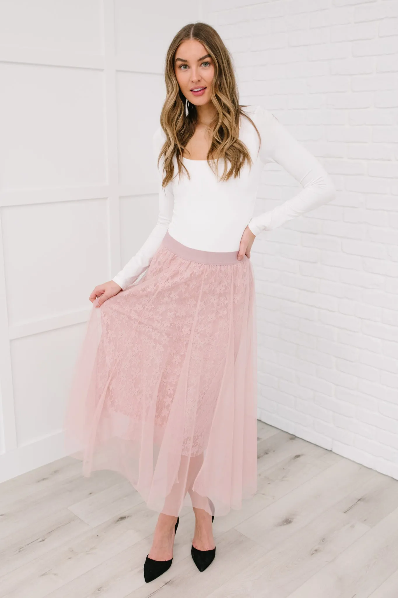 Layered In Lace Skirt In Blush