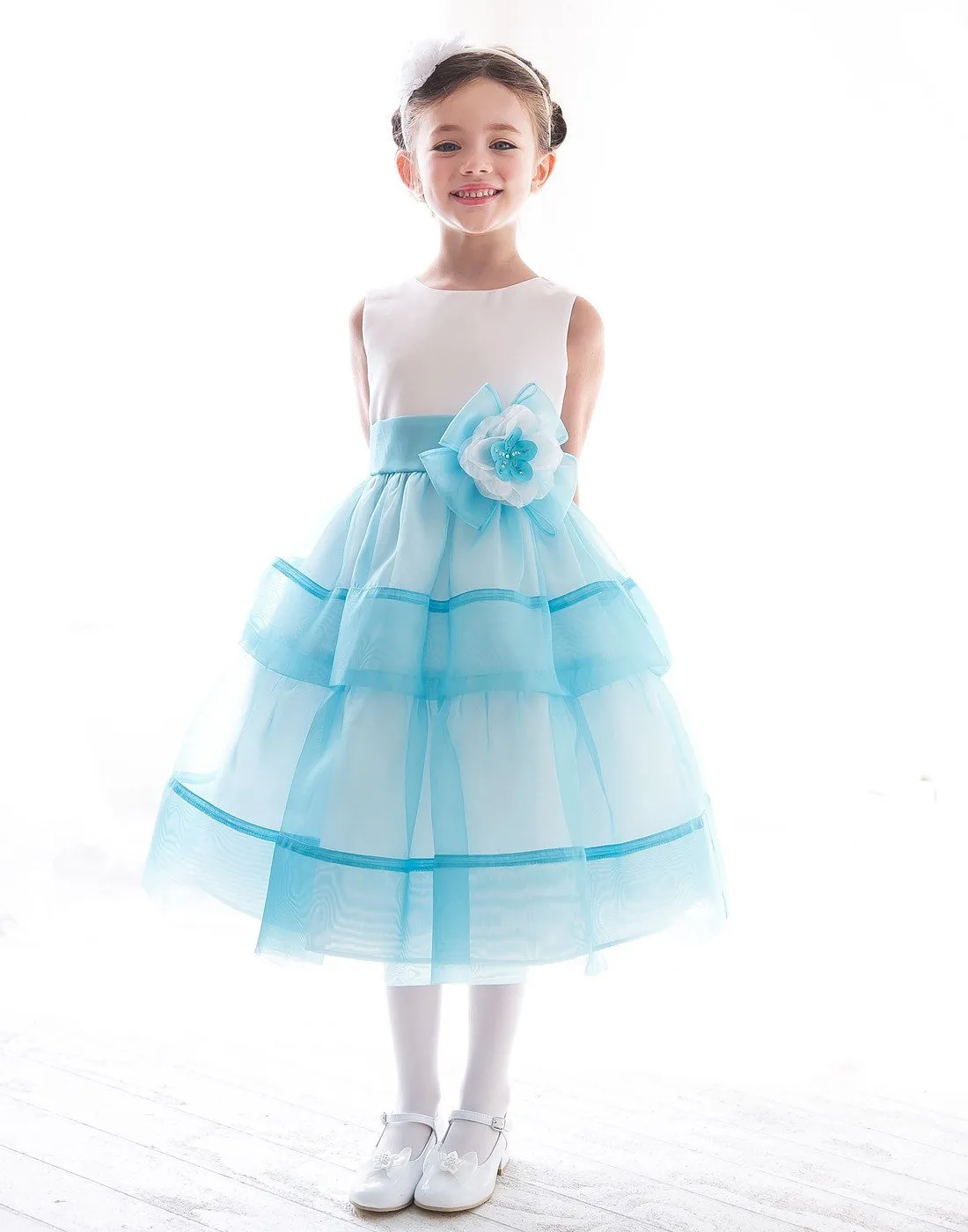 Layered Mirror Organza and Satin Dress- Lavender - Turquoise