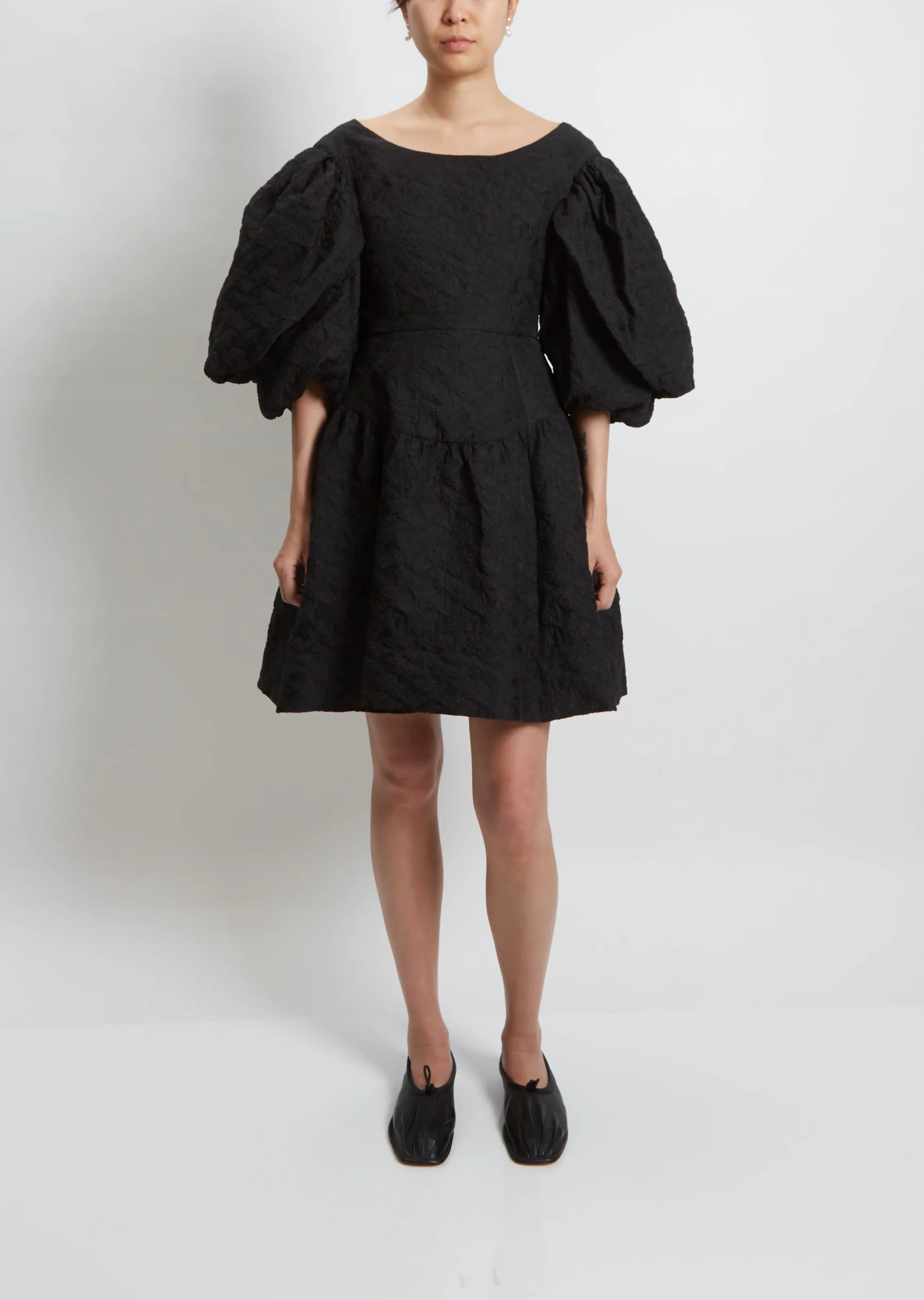 Layered Puff Sleeve Dress — Black