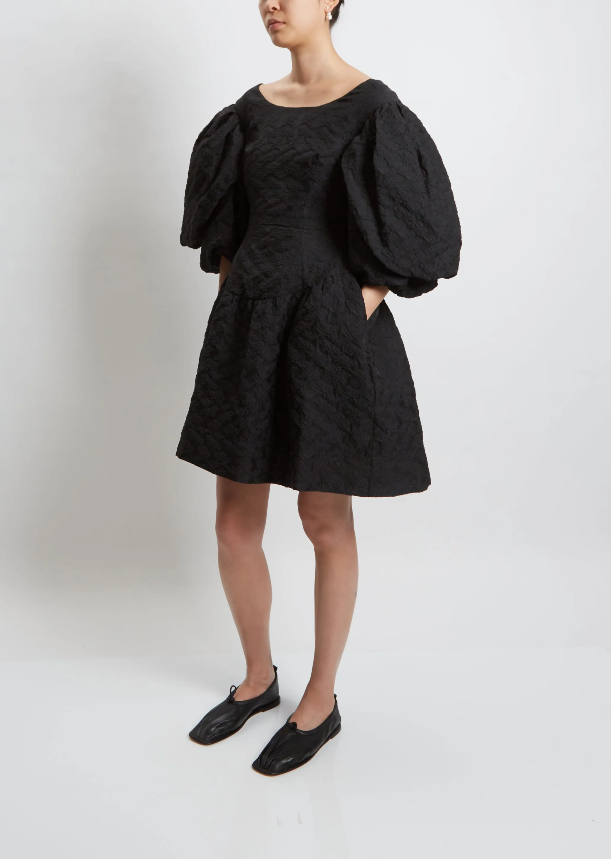 Layered Puff Sleeve Dress — Black