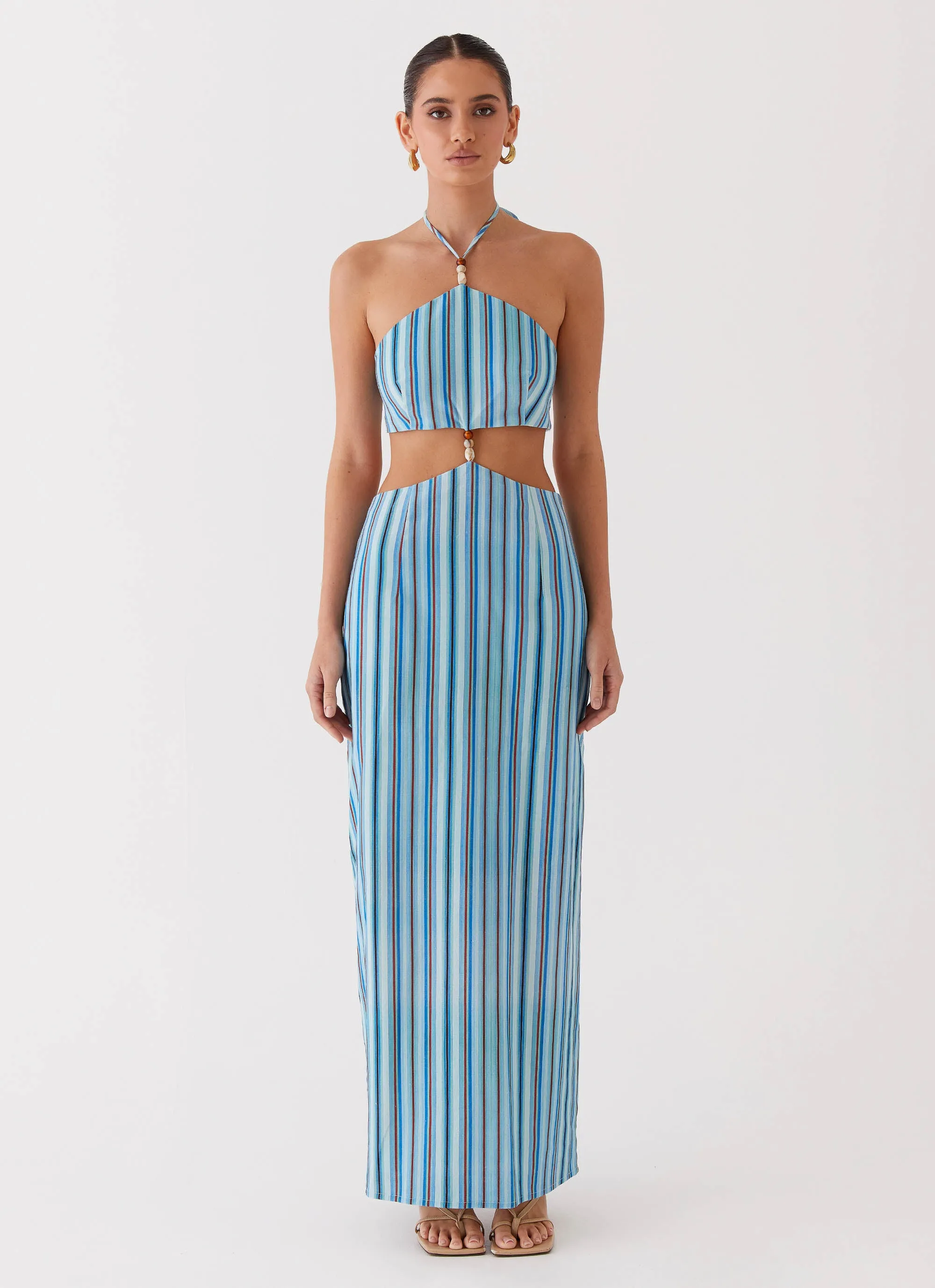 Libby Linen Maxi Dress - Blue Stripe