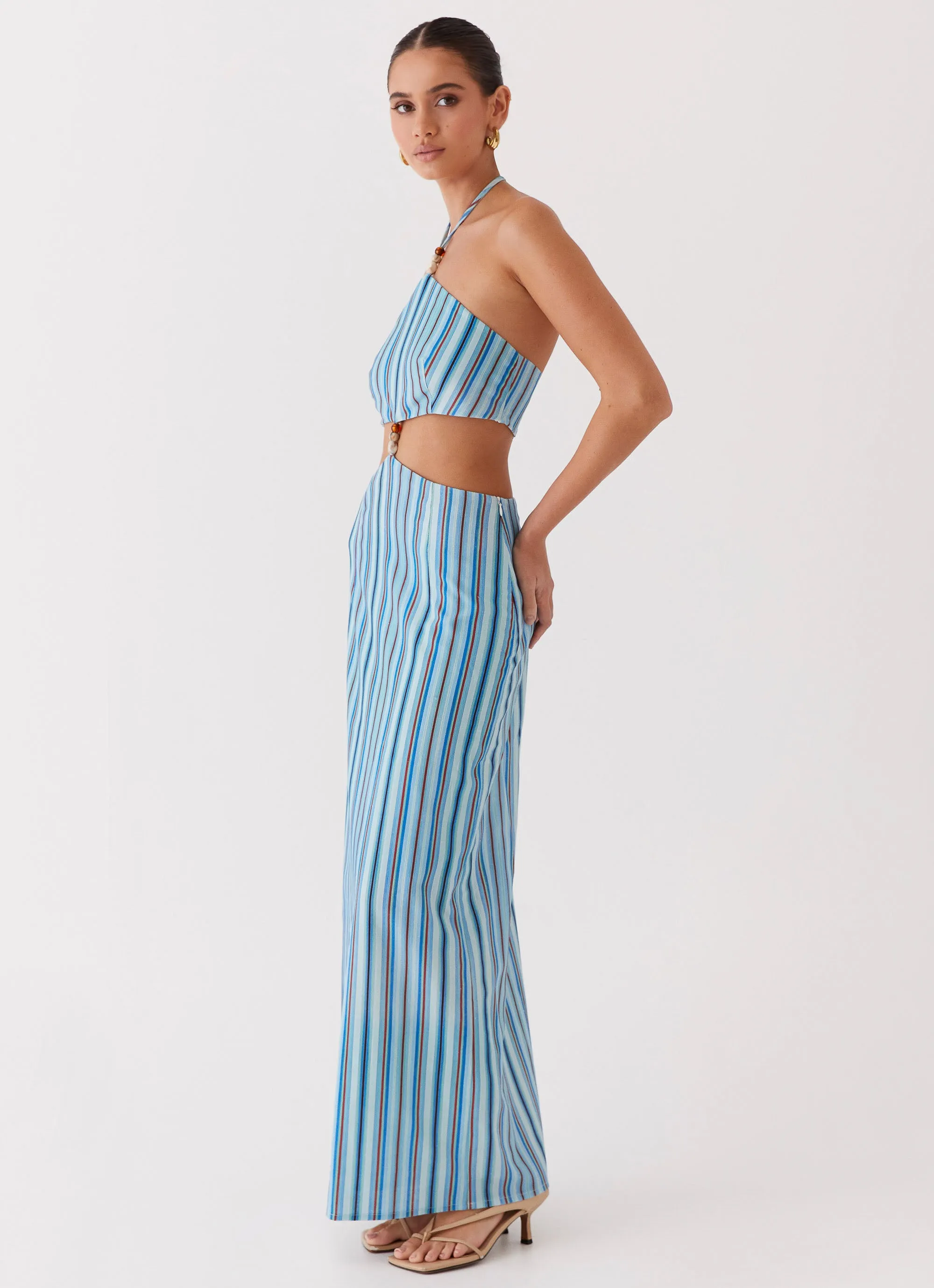 Libby Linen Maxi Dress - Blue Stripe