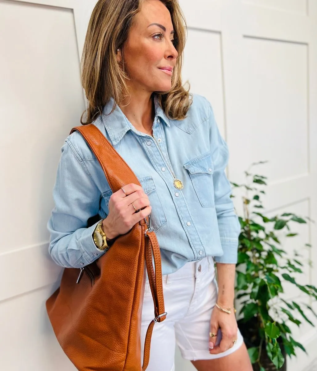 Light Blue Denim Popper Shirt