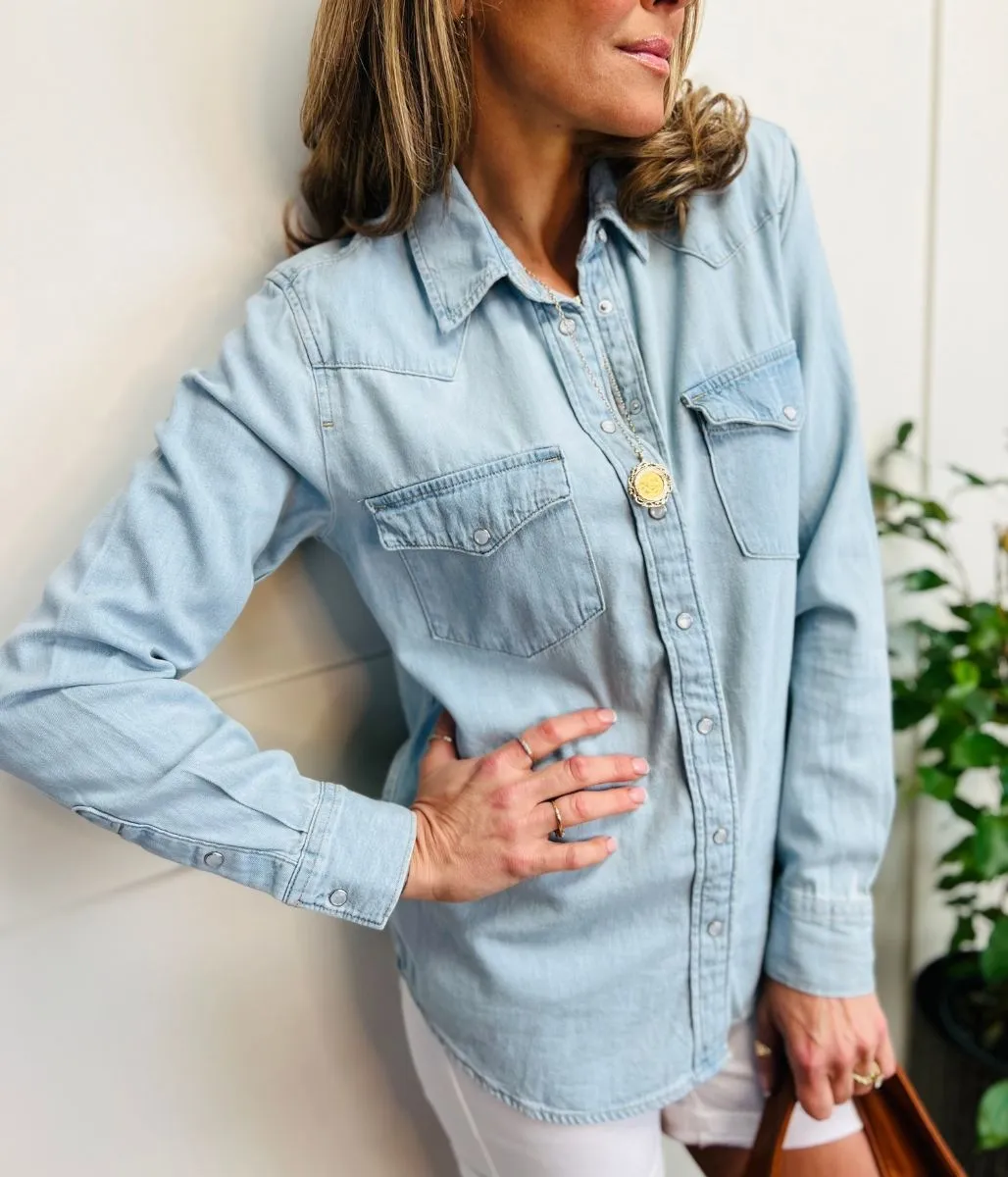 Light Blue Denim Popper Shirt