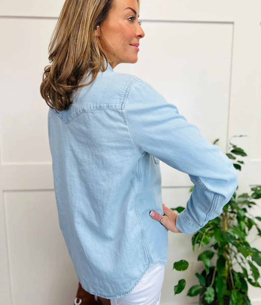 Light Blue Denim Popper Shirt