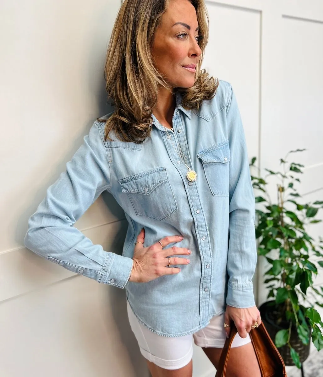 Light Blue Denim Popper Shirt