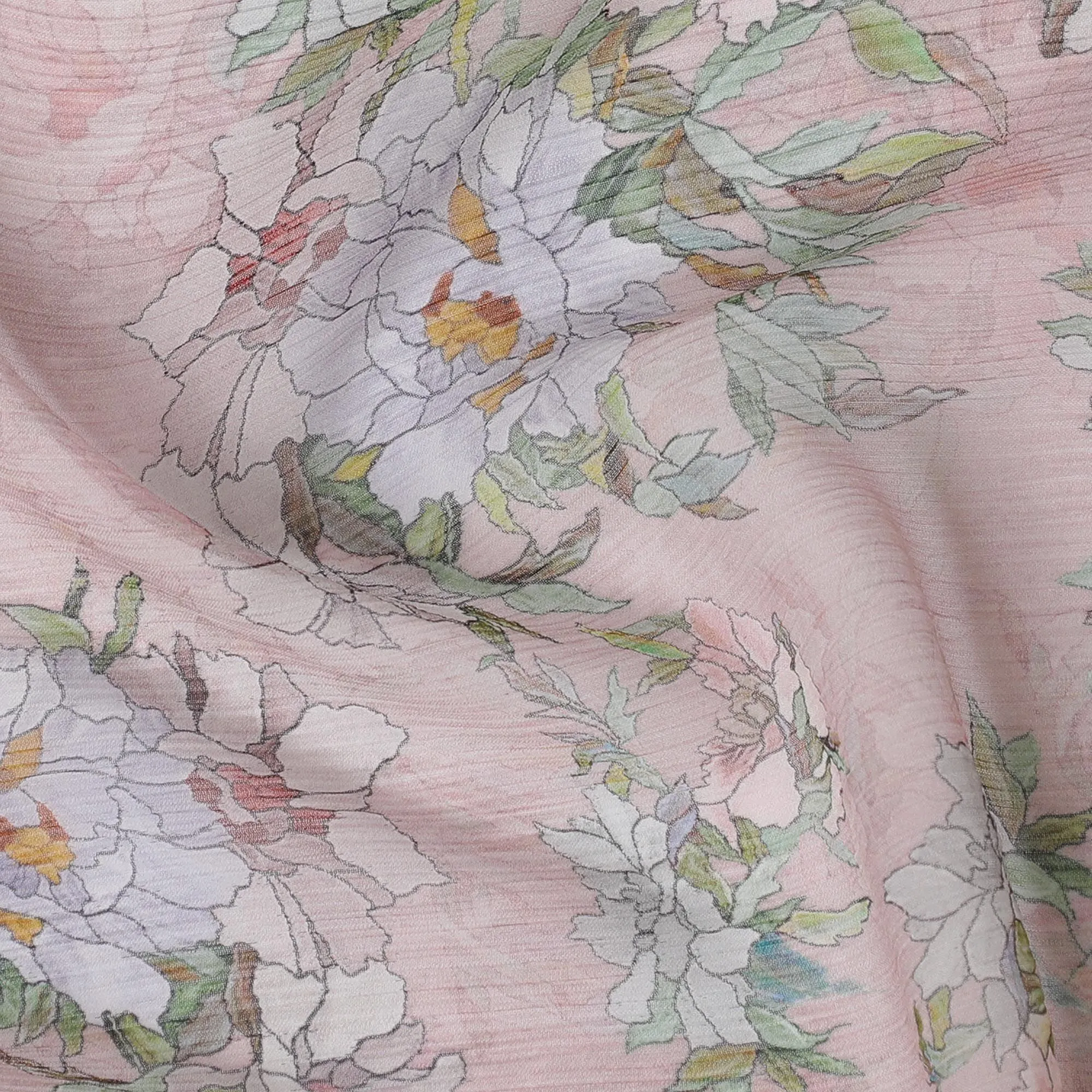 Light pink Premium pure wrinkle silk chiffon fabric with multicolor print in floral design-D17009