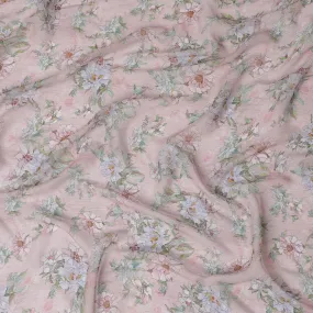 Light pink Premium pure wrinkle silk chiffon fabric with multicolor print in floral design-D17009