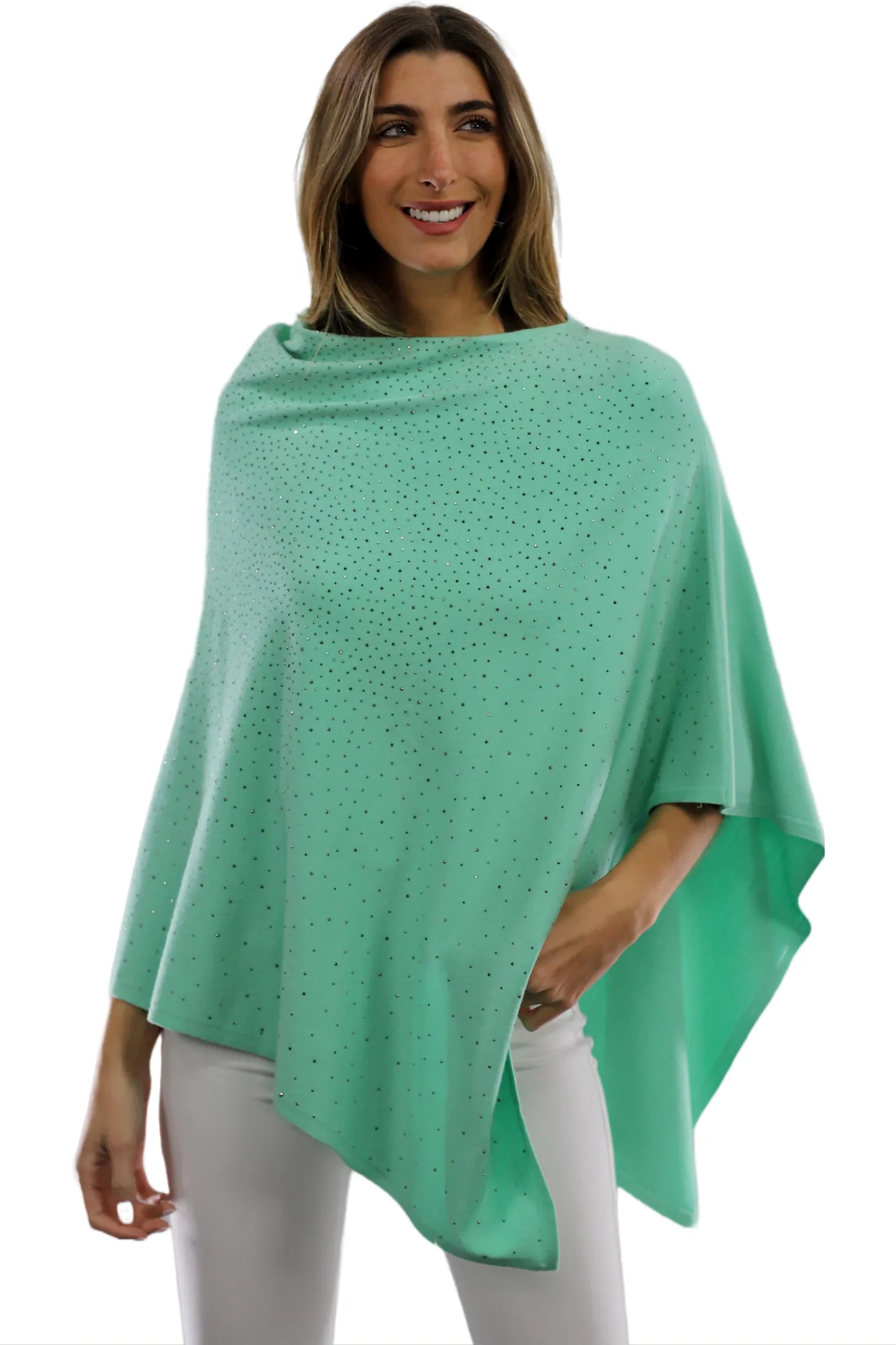 Light Weight Poncho with Embellishments - Green