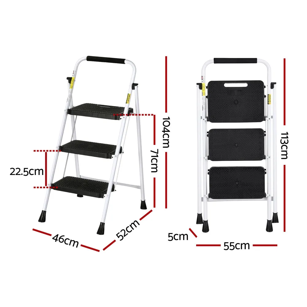 Lightweight Foldable Steel 3 Step Ladder with Non-Slip Feet Giantz