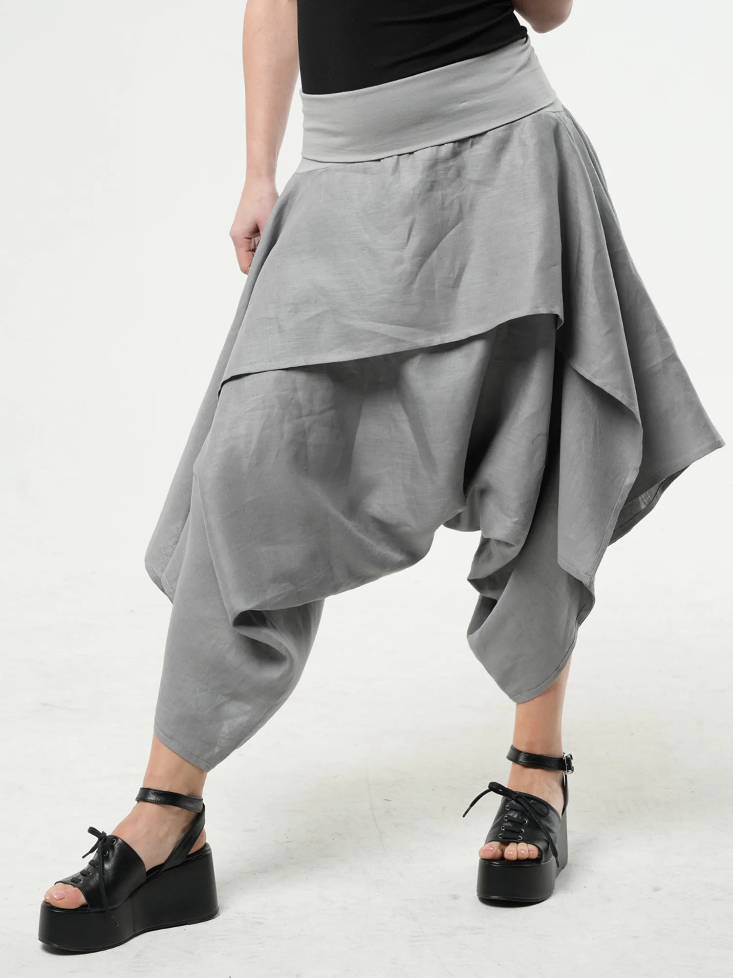 Linen Skirt Pants In Gray