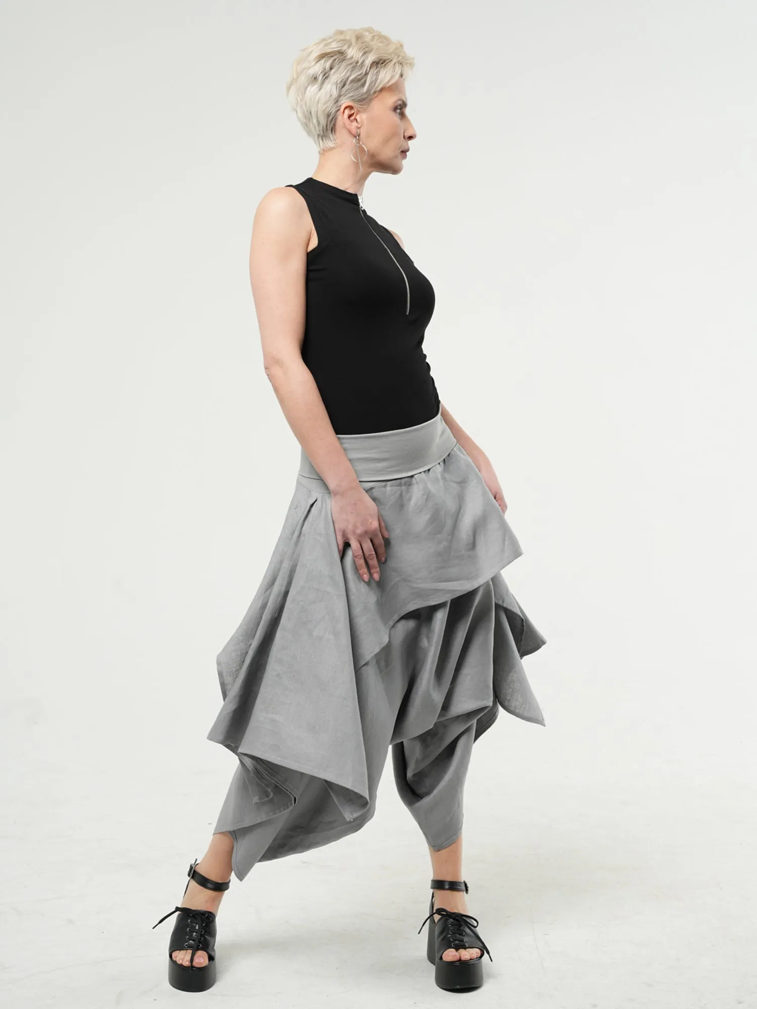 Linen Skirt Pants In Gray