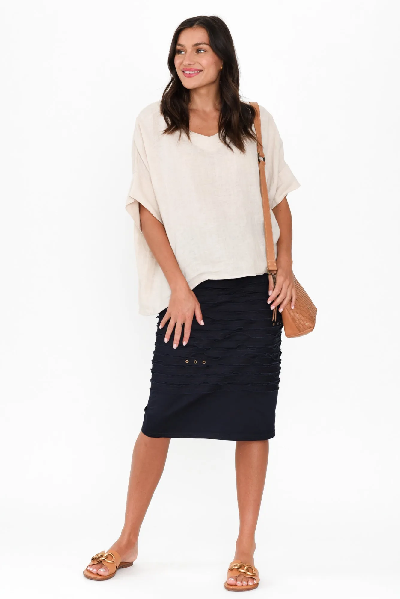 Lissa Navy Cotton Blend Twill Skirt