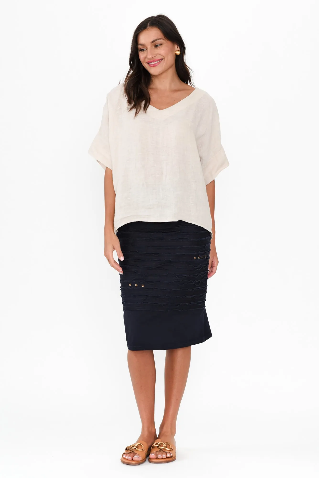 Lissa Navy Cotton Blend Twill Skirt