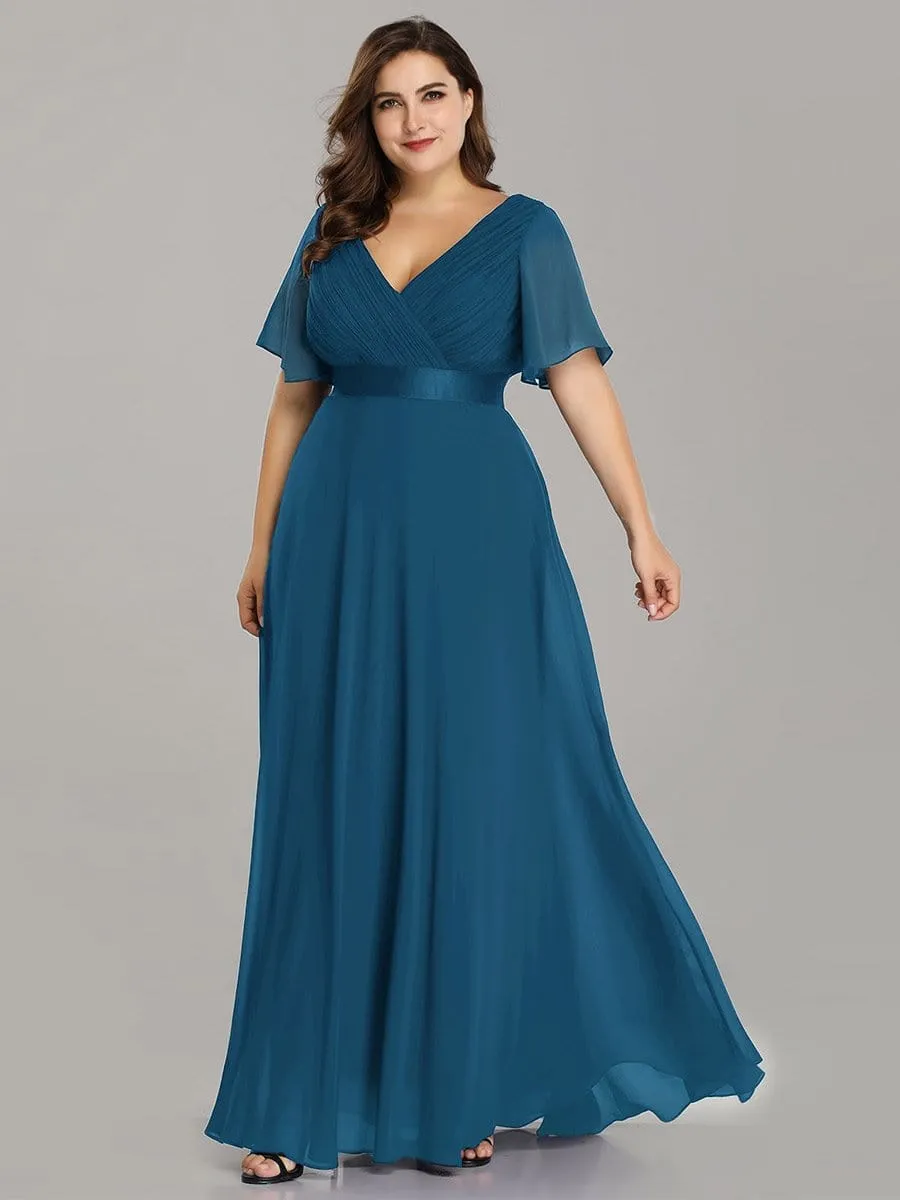 Long Empire Waist Evening Dress with Short Flutter Sleeves