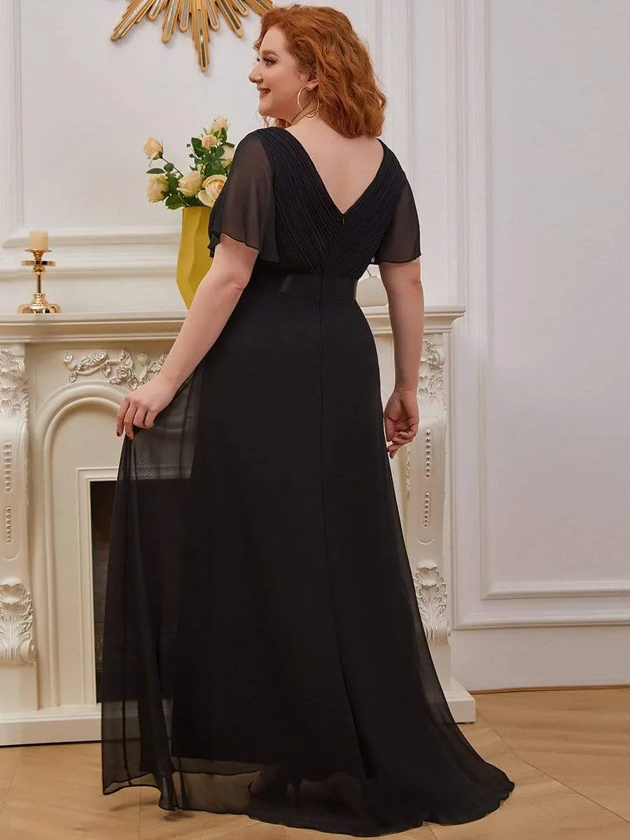 Long Empire Waist Evening Dress with Short Flutter Sleeves