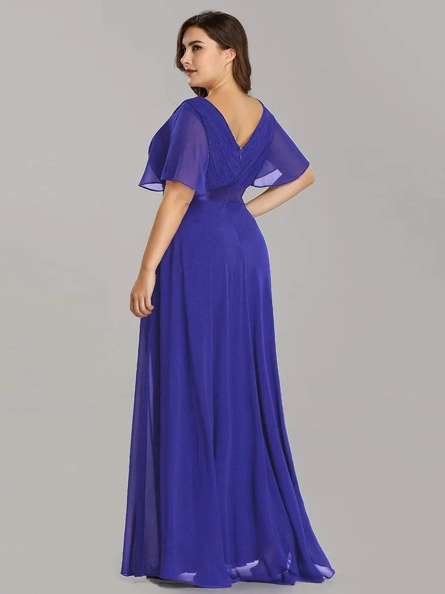 Long Empire Waist Evening Dress with Short Flutter Sleeves