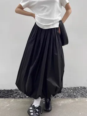 Long Skirt Women Elegant Solid Elastic Waist A-line Vintage Korean Fashion Loose Balloon Maxi Skirt Casual Streetwear