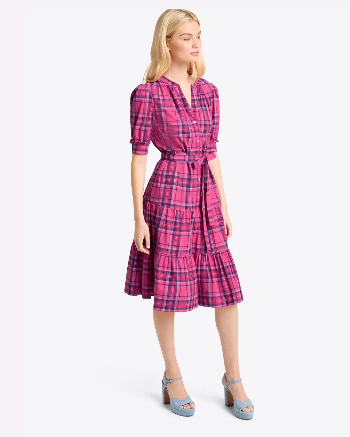 Loretta Shirt Dress in Pink Angie Plaid