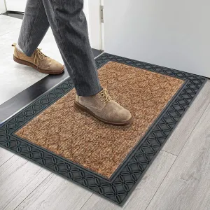 LUXE HOME INTERNATIONAL Rectangular Door Mats For Home Natural Coir Mat Solid Waterproof Low Profile Entrance Rug With Anti-Slip Rubber Backing For Indoor And Outdoor Use (45Cm X 75Cm, Brown, Pc 1)