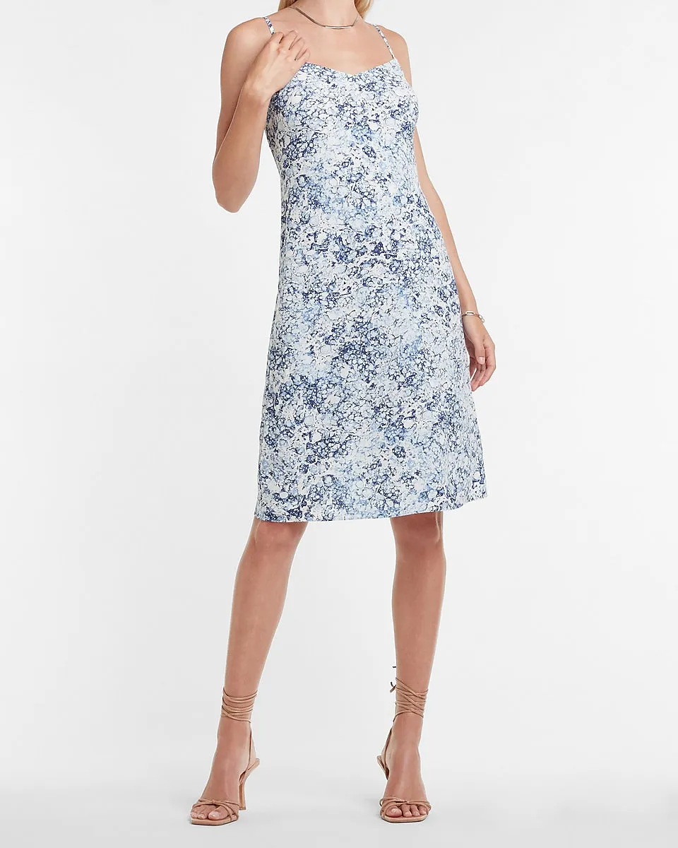 Marble Print V-Neck Slip Dress in Blue Print