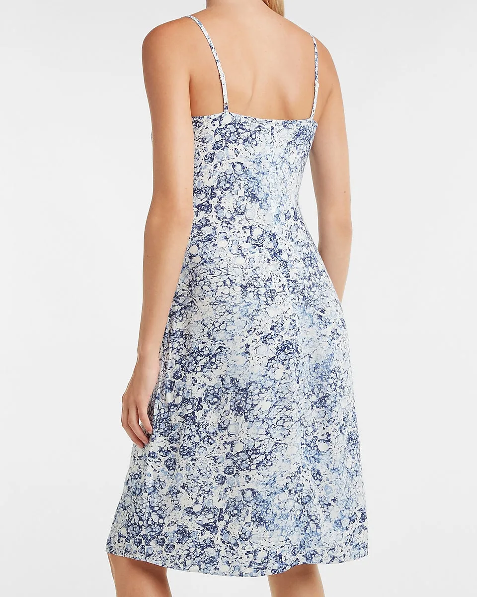 Marble Print V-Neck Slip Dress in Blue Print