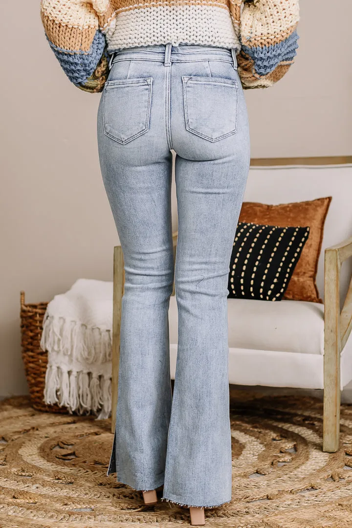 Maribelle Split Mid Rise Flare Jeans