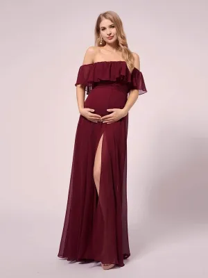 Maxi Chiffon Off the Shoulder Ruffled Maternity Evening Dress