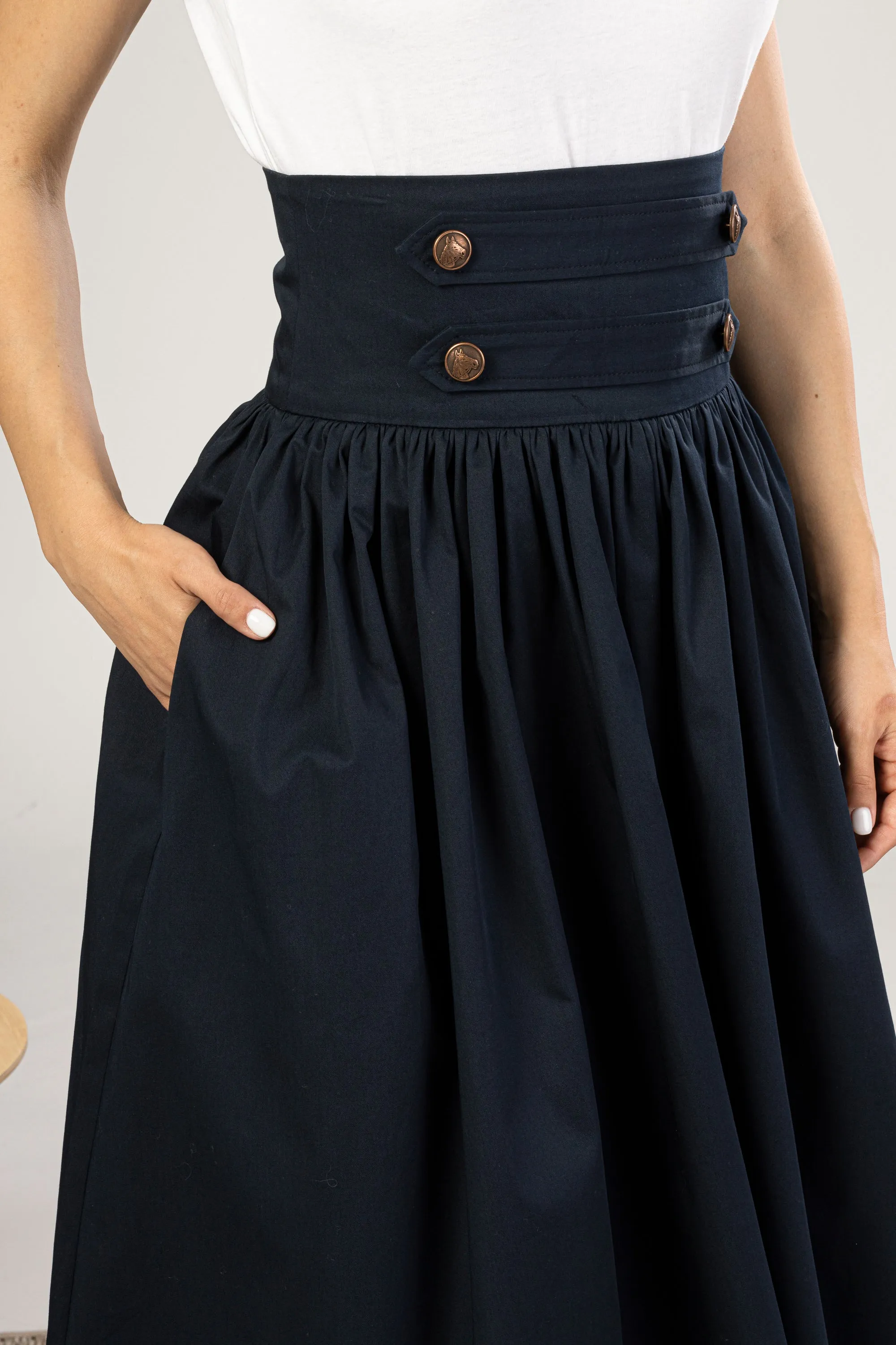 Maxi Flared Skirt with Waistband Buttons