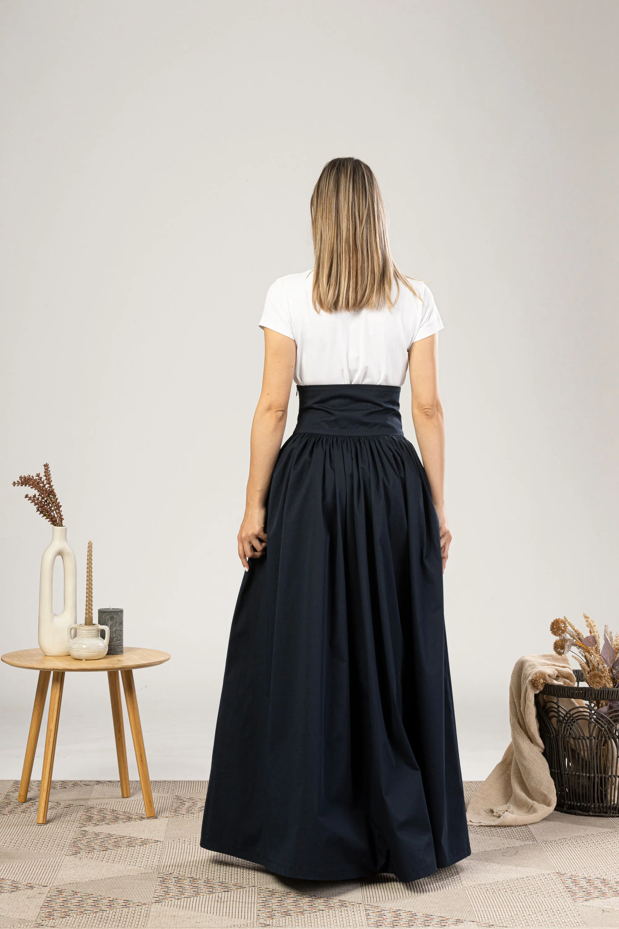 Maxi Flared Skirt with Waistband Buttons