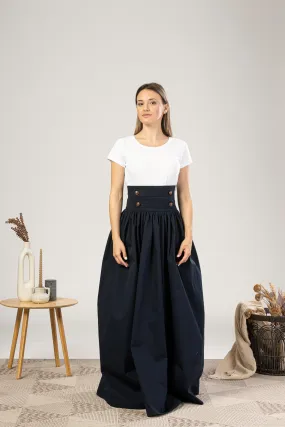 Maxi Flared Skirt with Waistband Buttons