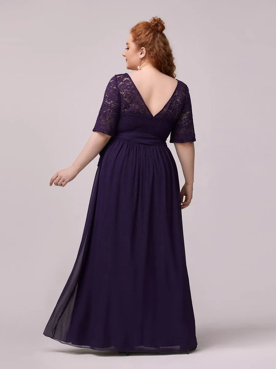 Maxi Long Lace Illusion Plus Size Mother Of the Bride Dresses