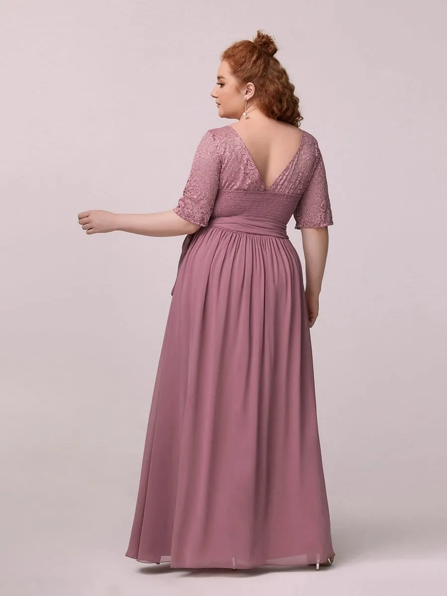 Maxi Long Lace Illusion Plus Size Mother Of the Bride Dresses