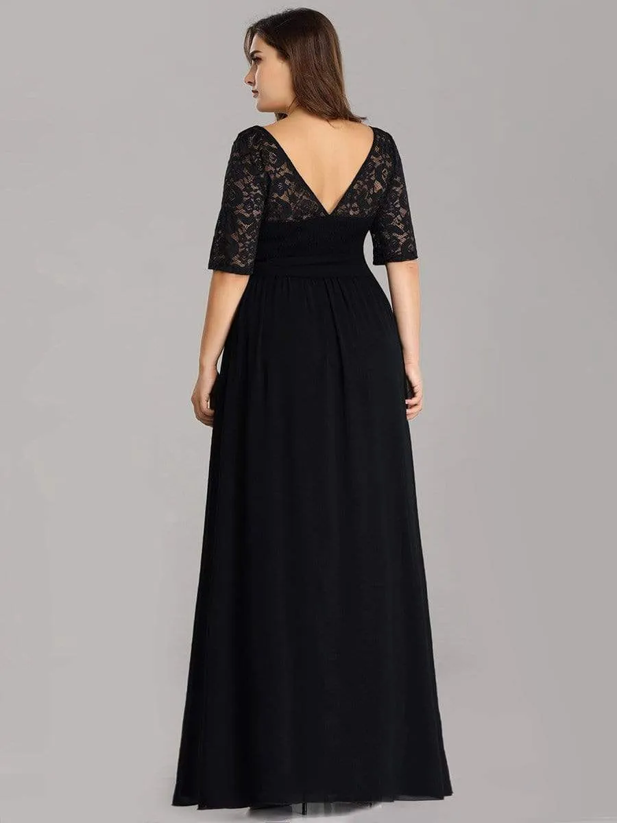 Maxi Long Lace Illusion Plus Size Mother Of the Bride Dresses