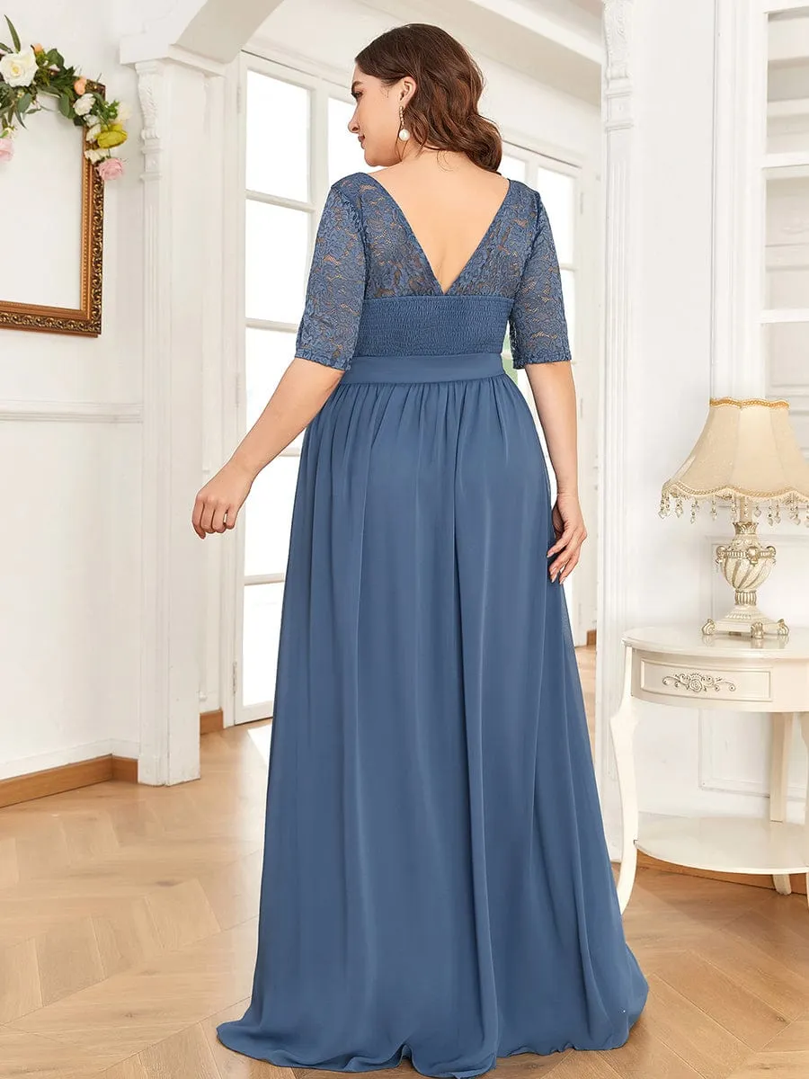 Maxi Long Lace Illusion Plus Size Mother Of the Bride Dresses