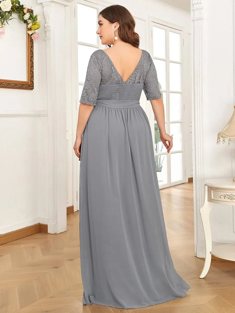 Maxi Long Lace Illusion Plus Size Mother Of the Bride Dresses