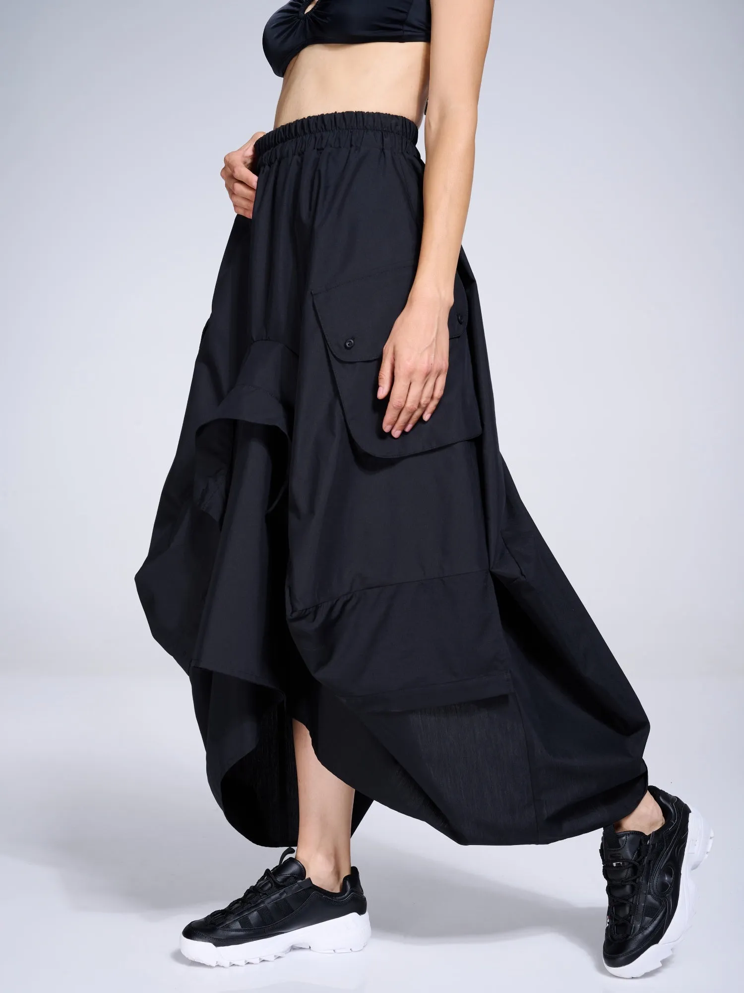 Maxi Skirt With Drapings In Black