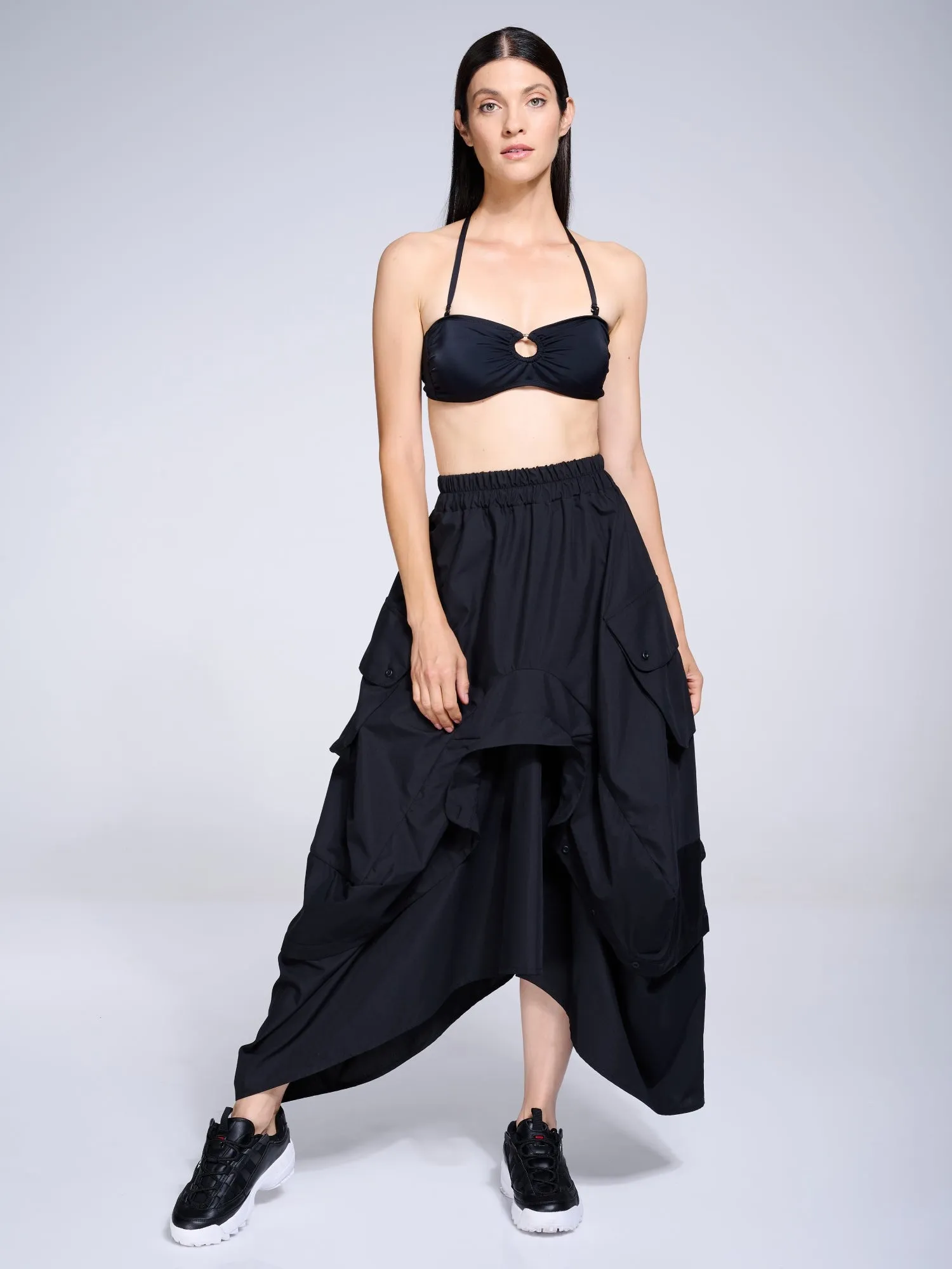 Maxi Skirt With Drapings In Black