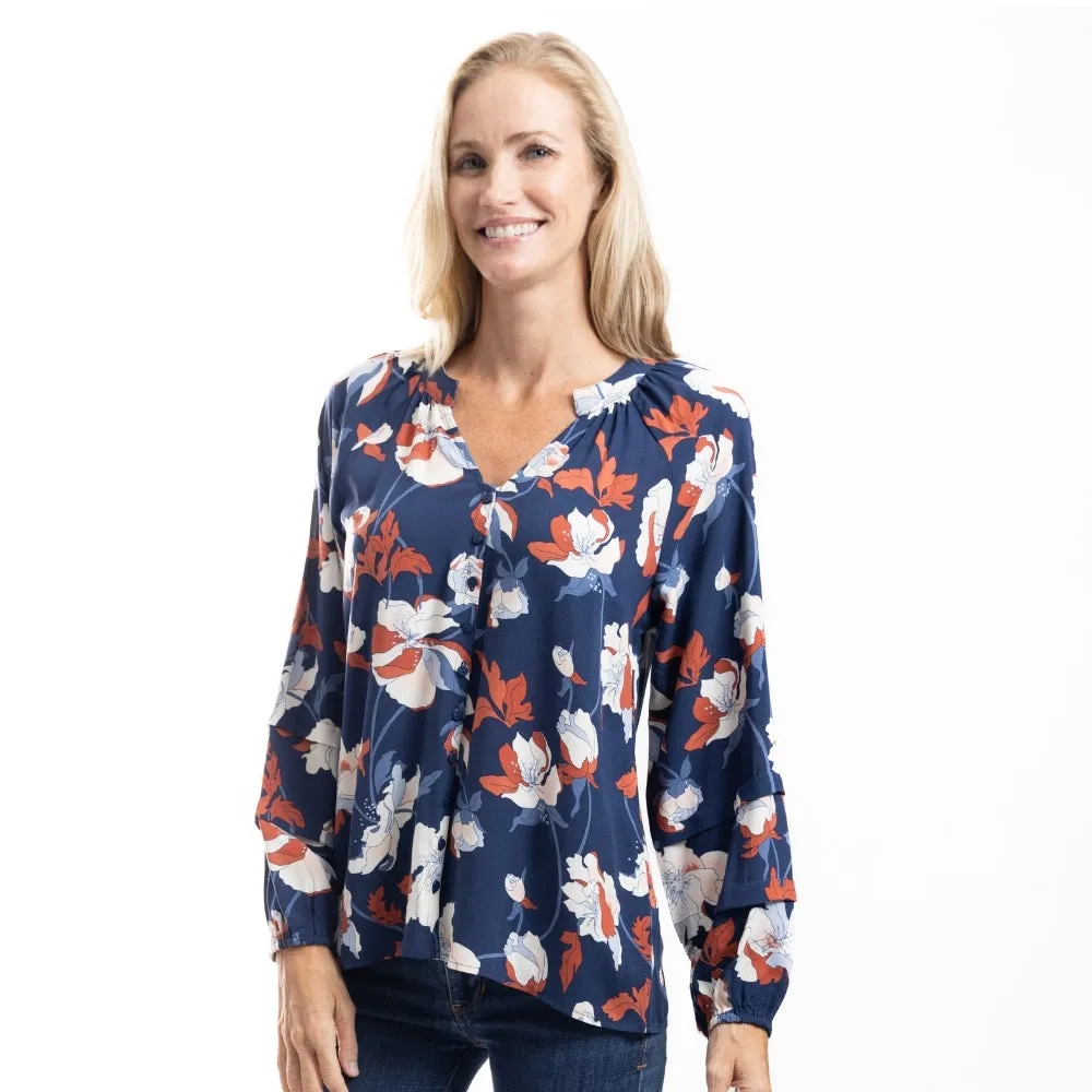 MeadowBloom Navy Floral Peasant Blouse