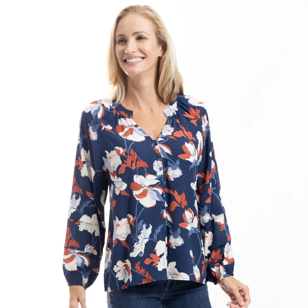 MeadowBloom Navy Floral Peasant Blouse