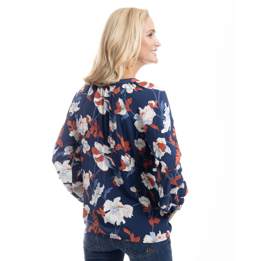 MeadowBloom Navy Floral Peasant Blouse