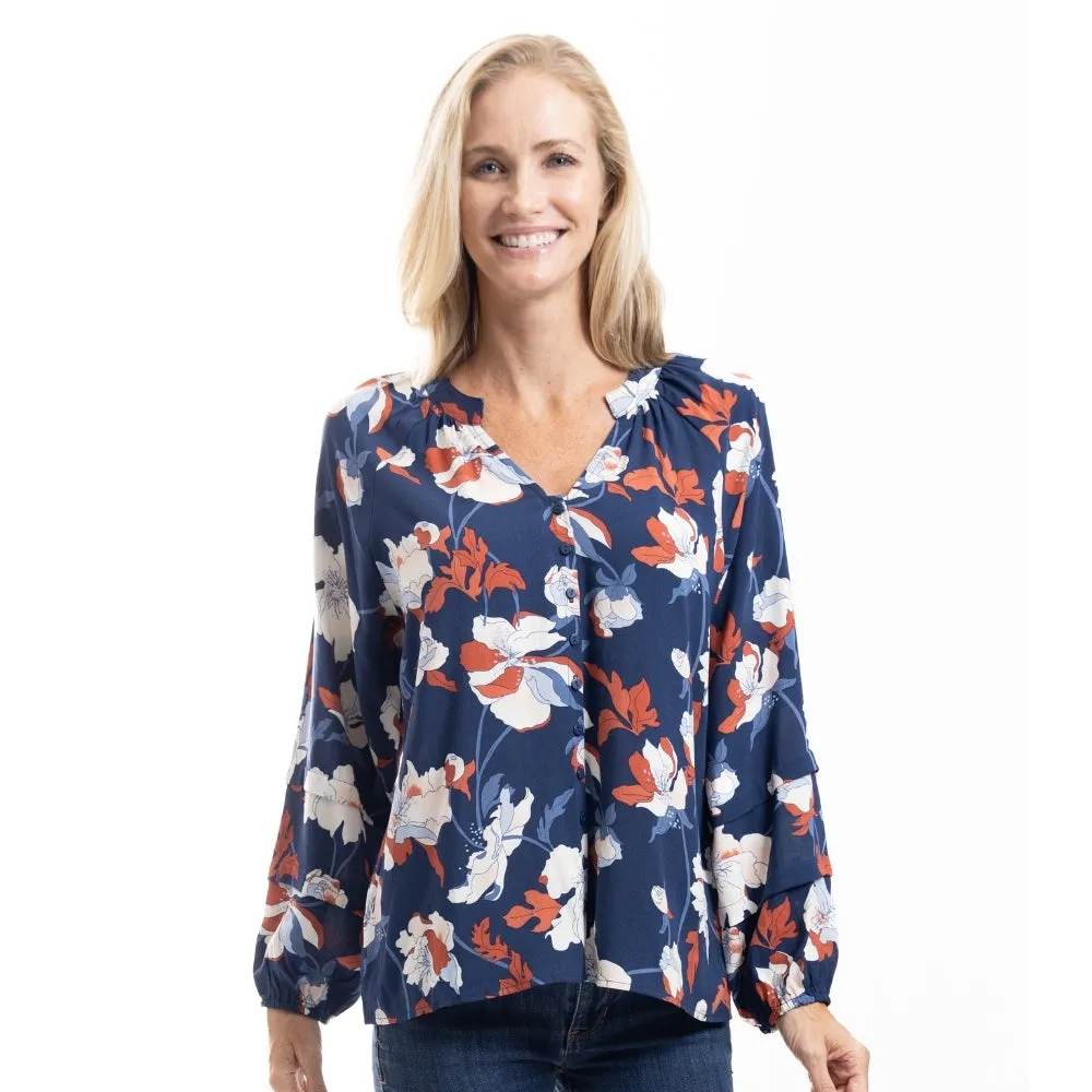 MeadowBloom Navy Floral Peasant Blouse