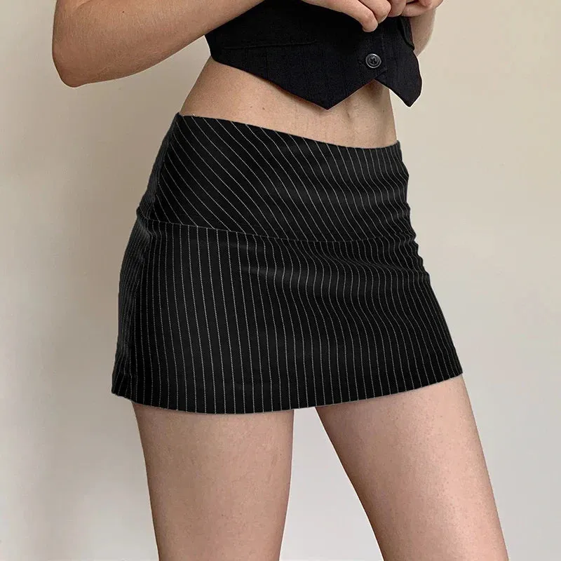 Metaversmall Fashion Chic Stripe Bodycon Low Waist Mini Skirt Women Hottie Vintage Basic Summer Skirts Women Y2K Sexy Party Bottom