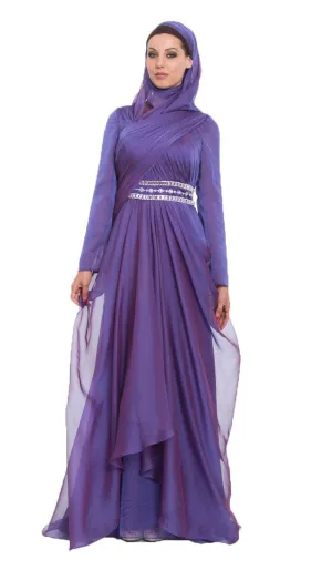 Michel Long Sleeve Silk Chiffon Modest Muslim Formal Evening Dress - Purple - FINAL SALE