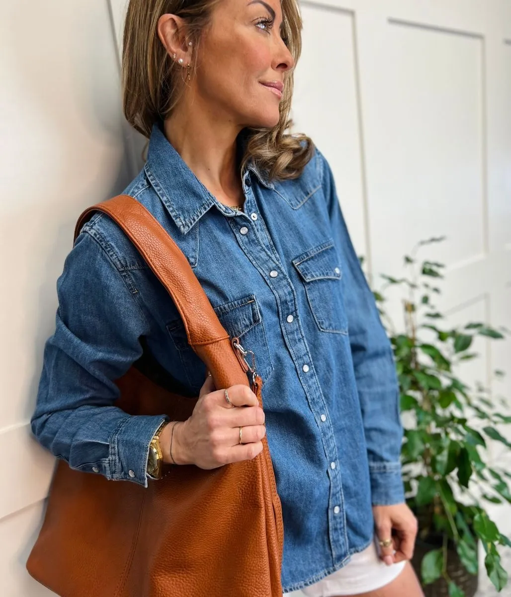 Mid Blue Denim Popper Shirt