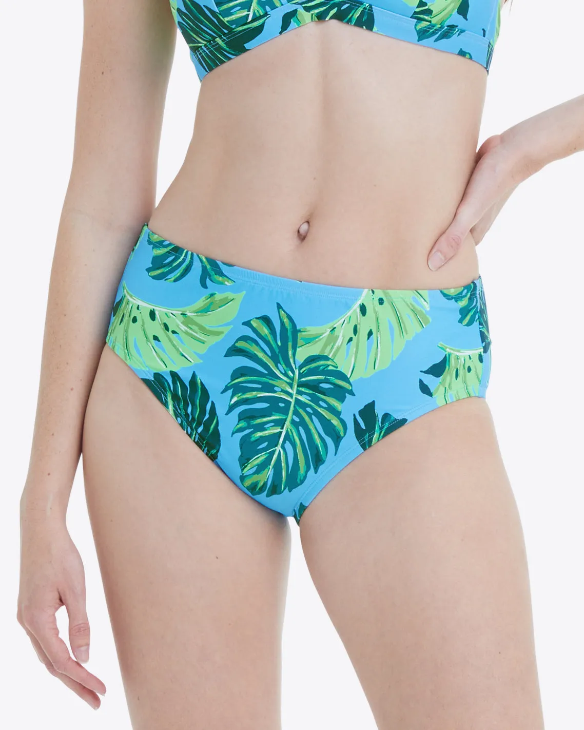 Mid Rise Bikini Bottom in Monstera Floral