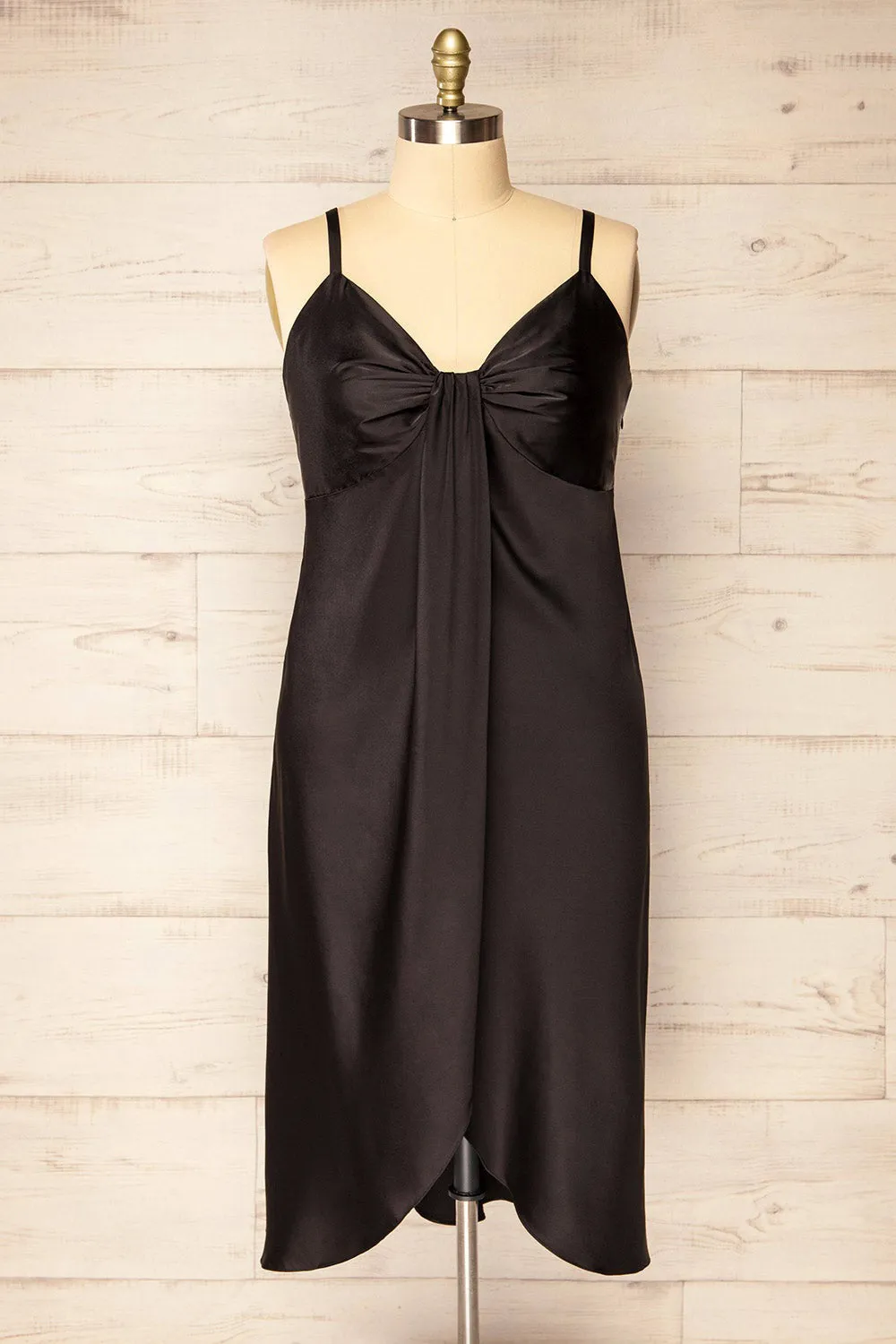 Mikoo Black | Plus Size Midi V-Neck Slip Dress